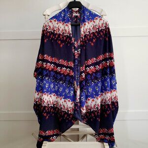 EUC MAURICES blue floral / pindot pattern flowy kimono / ruana (0/1)